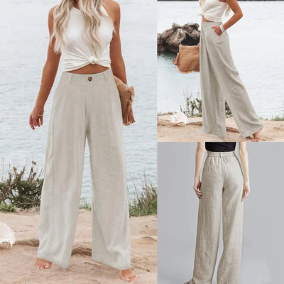 Roman Avell Cotton Linen Wide Leg Pants