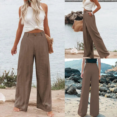 Roman Avell Cotton Linen Wide Leg Pants