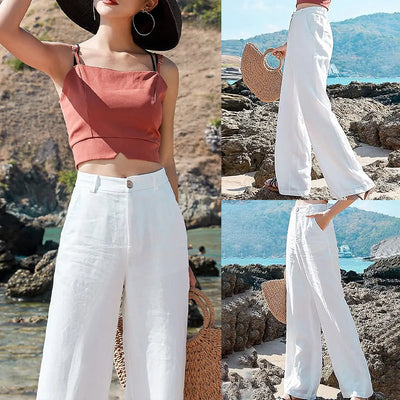 Roman Avell Cotton Linen Wide Leg Pants