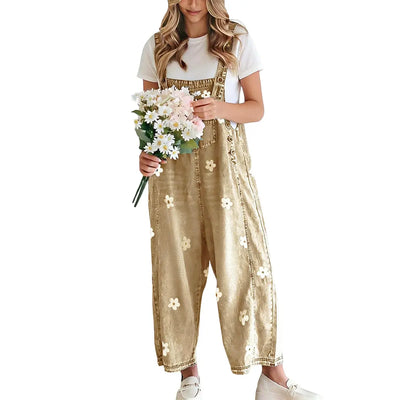 Roman Avell Floral Print Denim Overalls