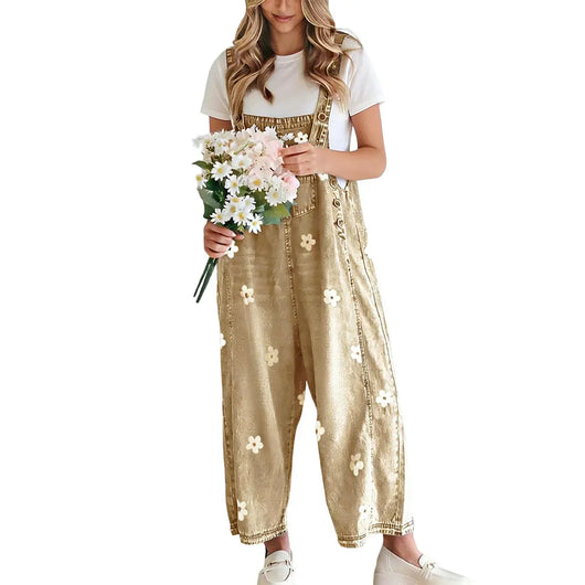 Roman Avell Floral Print Denim Overalls