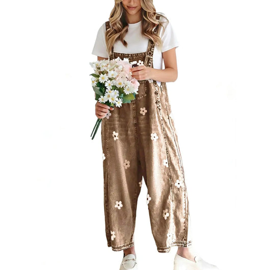Roman Avell Floral Print Denim Overalls