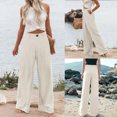 Roman Avell Cotton Linen Wide Leg Pants