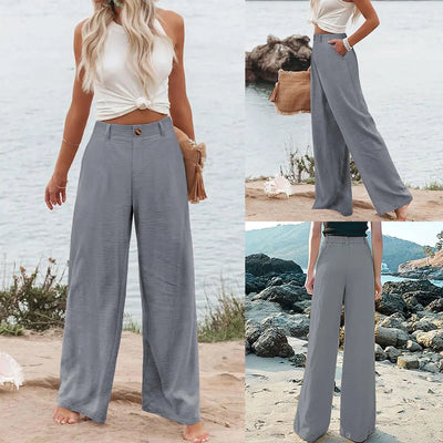 Roman Avell Cotton Linen Wide Leg Pants