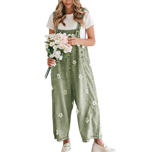 Roman Avell Floral Print Denim Overalls