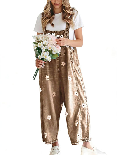 Roman Avell Floral Print Denim Overalls