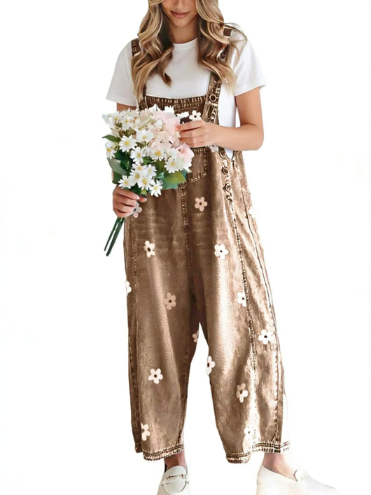 Roman Avell Floral Print Denim Overalls